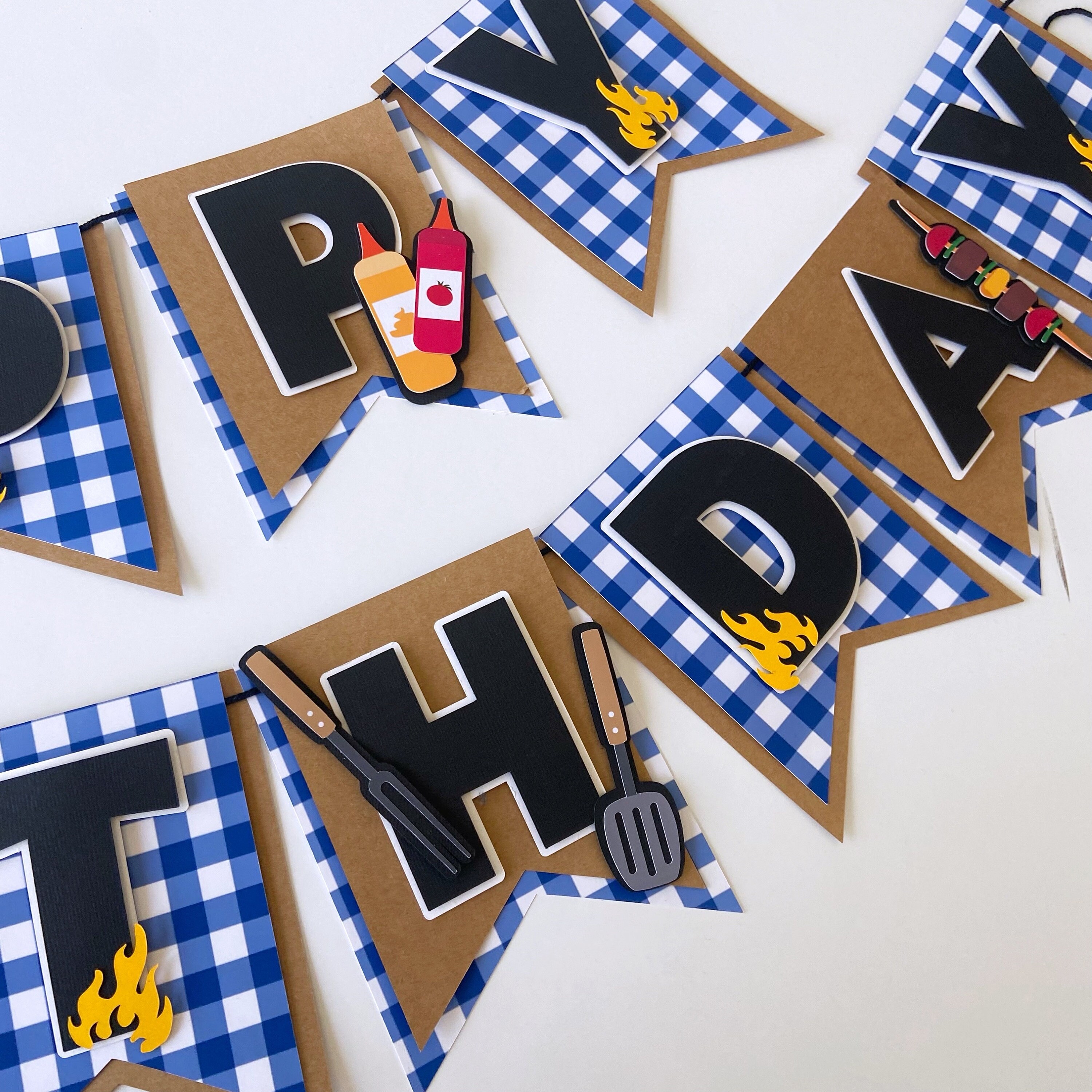 BBQ Happy Birthday Banner, Barbecue Grill Party Decorations, Backyard Barbecue Birthday banner, Barbecue Summer Picnic party decorations