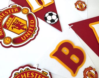 Sports Manchester United Happy Birthday Banner, Soccer Banner, Sports Soccer Birthday Party, Soccer theme party, Soccer birthday party decor