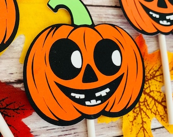 Halloween Cupcake Toppers, Vintage Pumpkin Cupcake Toppers, Halloween Party Decorations, Pumpkin Party Picks, Vintage Pumpkin Decor