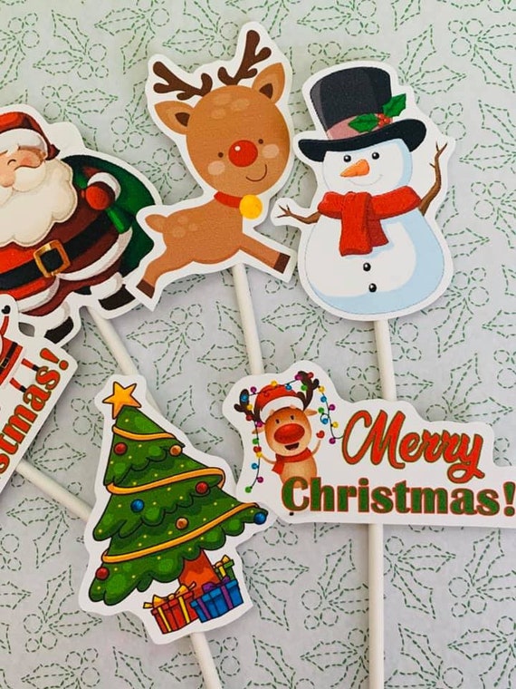Christmas Cupcake Toppers, Christmas decoration, holiday party, santa claus party, Christmas cake topper, holiday cupcake toppers, set of 12 Il_570xn