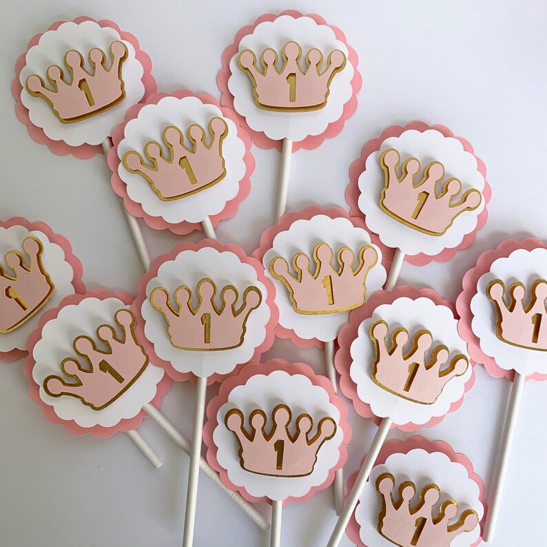 Princess Crown Cupcake Toppers Princess Theme Party Etsy