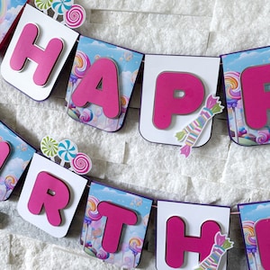 Candyland Happy Birthday Banner Candyland Party Decorations Candyland Theme Party Decor Two Sweet Theme Party Birthday Banner