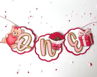 Valentine's High Chair Banner, Teddy Bear Theme 1st Birthday Party, Teddy Bear High Chair Banner
