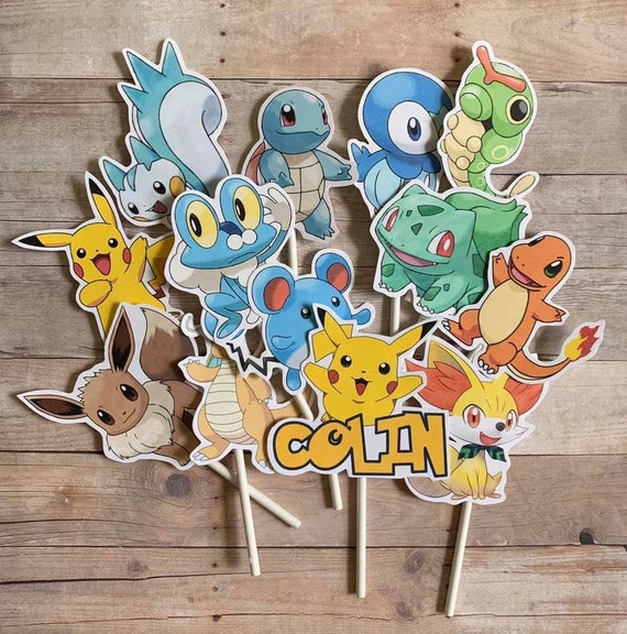 Pokemon Cupcake Toppers, pikachu party, pokemon characters, pokemon party food topper, set of 12 Il_570xn