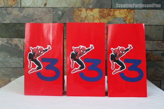 Spiderman Favor Bags, Treat bag, Superhero party, Spiderman Party, Spiderman Gift Favor Bag Set of 12 Il_570xn