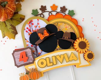 Mickey Mouse Fall Cake Topper, Thanksgiving Theme Party Decorations, Mickey Mouse Fall Birthday Decor, Mickey Mouse Autumn Cake Topper