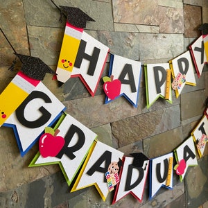 Happy Graduation banner, Kindergarten Graduation Party Decorations, Pre-K Graduation Banner, Congrats Banner, Class of 2024 Banner,