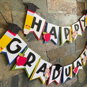 Happy Graduation Banner Kindergarten Graduation Theme Party Decorations Pre-K Graduation Banner Congrats Banner Class of 2025 Sign