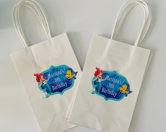 Bolsas de favor de fiesta de la Sirenita Decoraciones de fiesta de la Sirenita Bolsas de favor personalizadas de la sirena Fiesta temática de la sirena Etiquetas de agradecimiento de la sirena