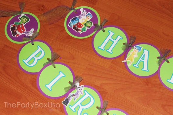 Inside Out Birthday banner, Inside Out party decorations, Happy Birthday banner, Inside Out banner, Disney Inside Out Party banner Il_570xn