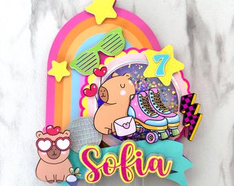 Personalized Capybara Birthday Cake Topper, Capybara Theme Party Decor, Retro Capybara Cake Topper