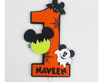 Op Halloween Mickey Mouse geïnspireerde taarttopper, Halloween One taarttopper, Mickey Mouse eerste verjaardagsfeestje decoraties, Halloween Mickey