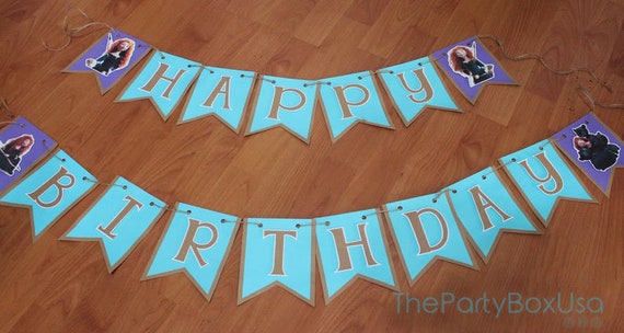Brave Birthday Banner, happy birthday banner, Disney brave party, princess party banner, birthday banner Il_570xn
