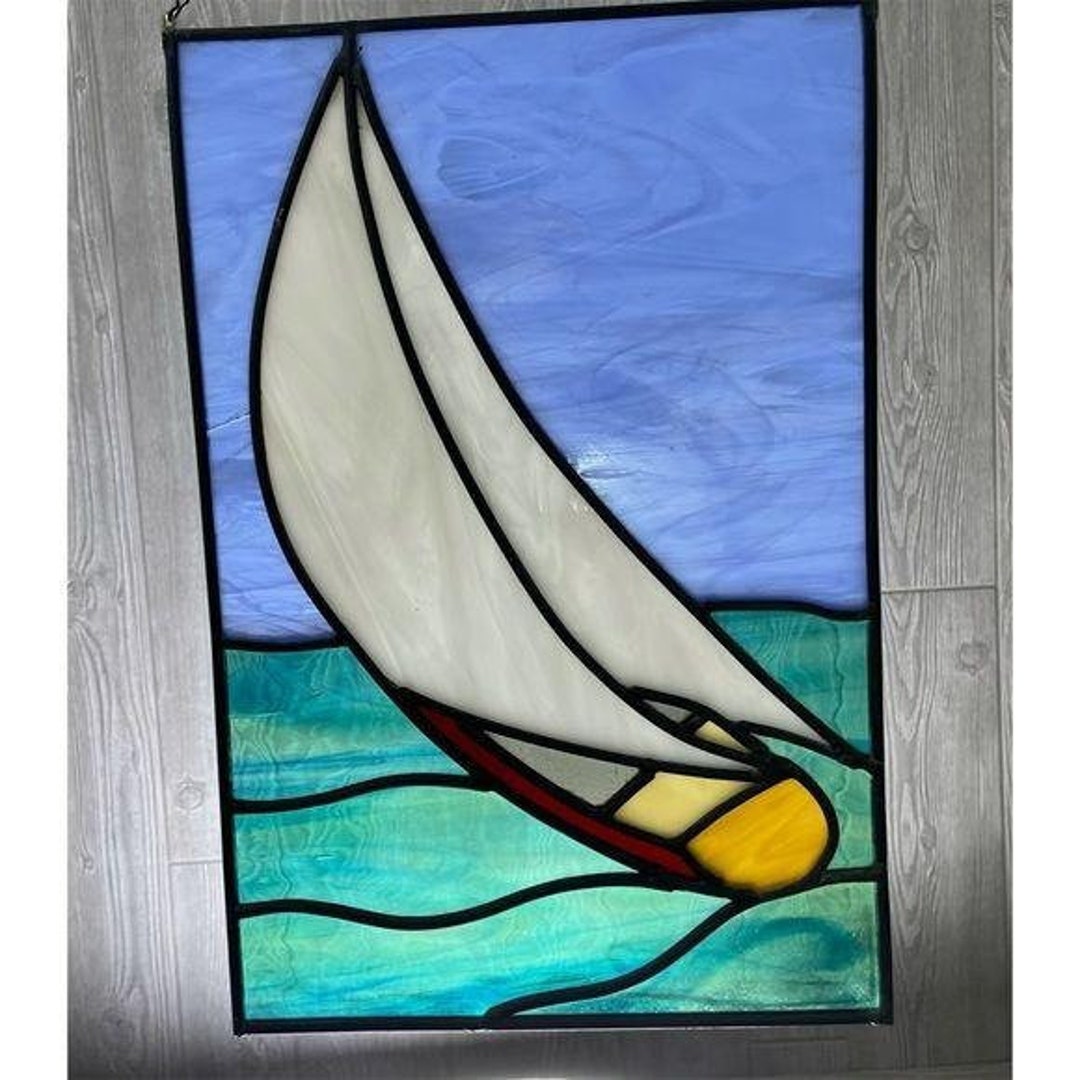Sailboat Stained Glass Suncatcher Nautical Stained Glass Window Etsy