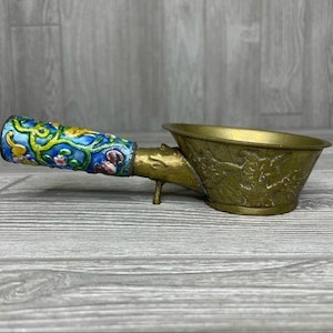 Vintage brass and enamel silk coal iron rustic decoration