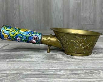 Vintage brass and enamel silk coal iron rustic decoration