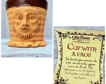 Vintage olde hansa face cup ghost haunted face beer protector rare terra cotta