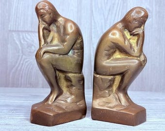 Vintage brass the thinker bookend statue figurines home decorations
