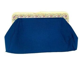 Vintage Roger Gimbel accessoires clutch portemonnee blauw met plastic tas met bloemenversiering