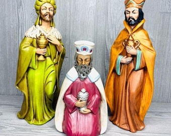 Vintage 3 wise men statue figurines painted ceramic nativity wise men Christmas