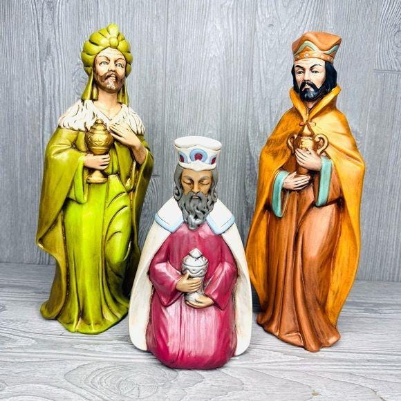 Vintage 3 Wise Men Statue Figurines Painted Ceramic Nativity Wise
