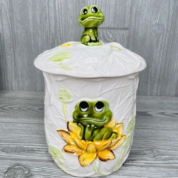 【1970s USA vintage】カエル 置物 キャンディディッシュ Vintage 1970s Neil the Frog Canisters , Salt & Pepper , Clock and