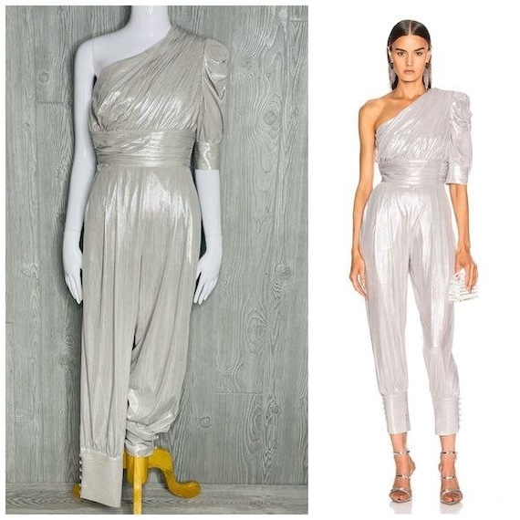 Rare Retrofete Thambi Jumpsuit / Romper One Shoulder Silver Retro