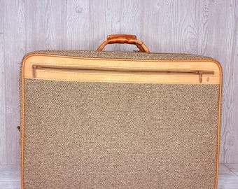 Vintage Hartman leather tweed damask travel luggage suitcase travel zip bag tote