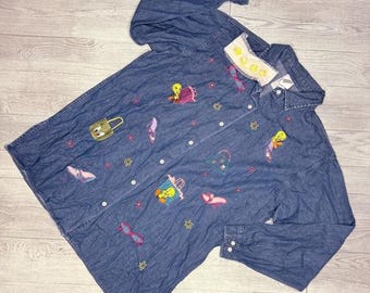Tweety and Sylvester Vintage 90s Looney Tunes Denim Pocket