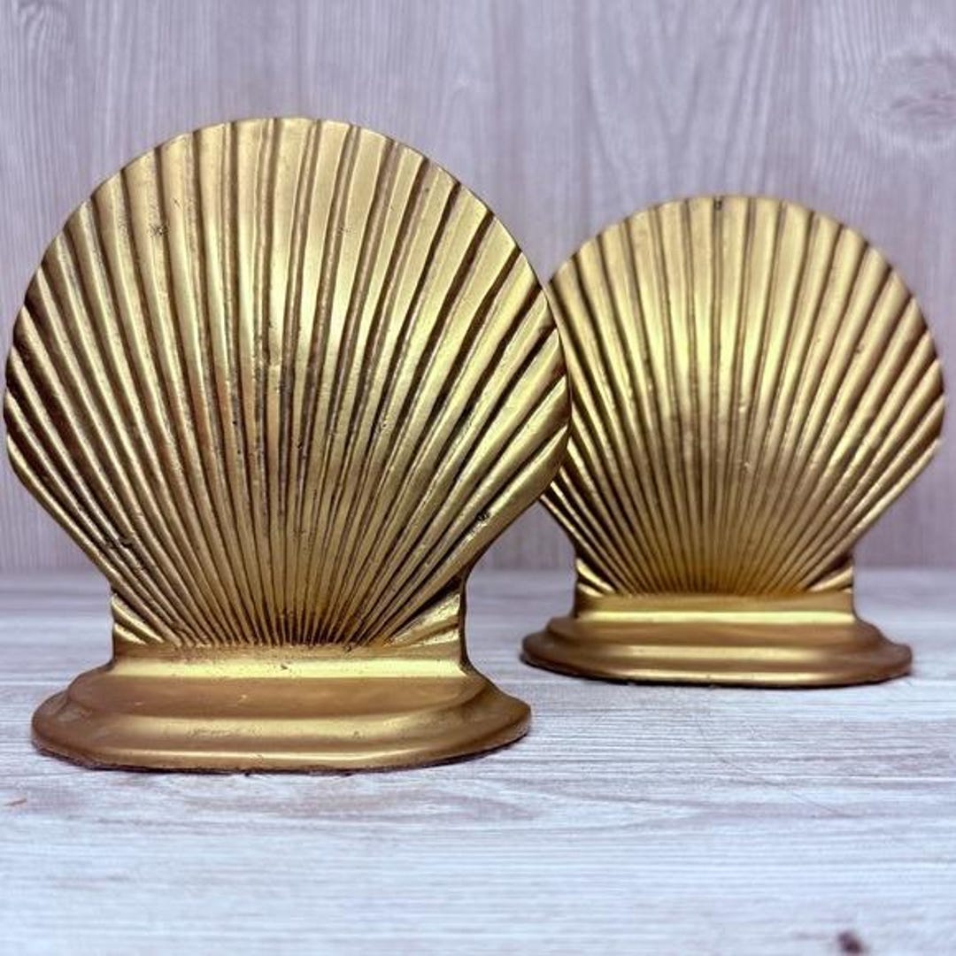 Vintage Brass Seashell Bookends Coastal Nautical Decor Sea Shells Clams ...