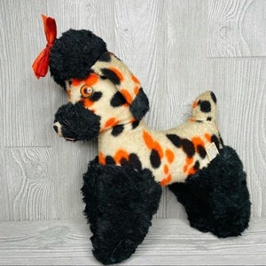 Rare Vintage gund creation poodle plush stuffed animal toy orange black w/ bow