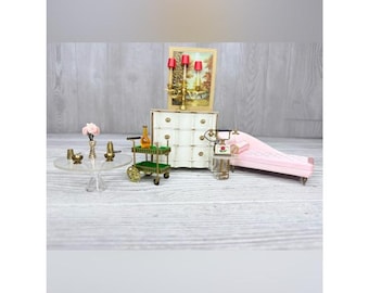 Muebles vintage para casa de muñecas de princesita, miniaturas coleccionables, juguetes retro.