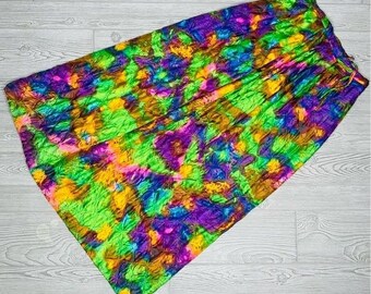 Vintage Alex Coleman quilted plush bright watercolor skirt size small
