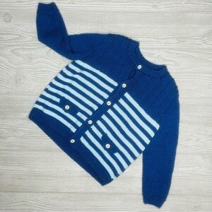 Hand made long sleeve anchor button front knit crochet cardigan sweater 3t