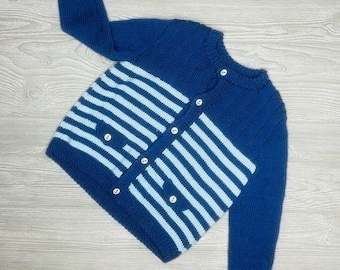 Hand made long sleeve anchor button front knit crochet cardigan sweater 3t