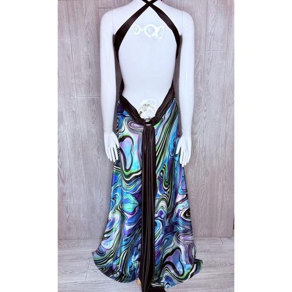 morgan and co 90s prom dress Vintage retro long formal gown tie dye oil slick 12 Eleanor Black A-line Maxi sequence formal dress Select color:Mauve Rainbows and ruffles of