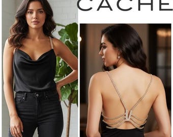 Vintage cache sleeveless black rhinestone detail strap and back design sz medium