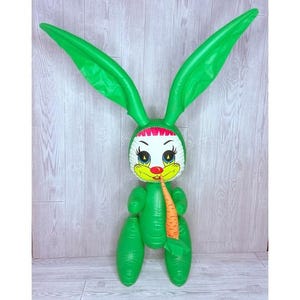 Vintage alvimars plastic inflatable green Easter bunny decoration whistling toy