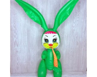 Vintage alvimars plastic inflatable green Easter bunny decoration whistling toy