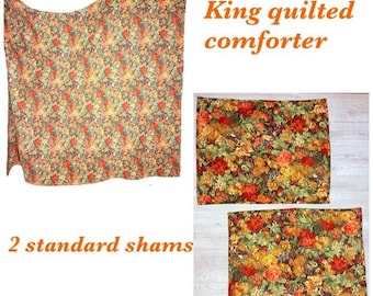 Vintage Ralph Lauren quilted floral king comforter and 2 matching pillow shams