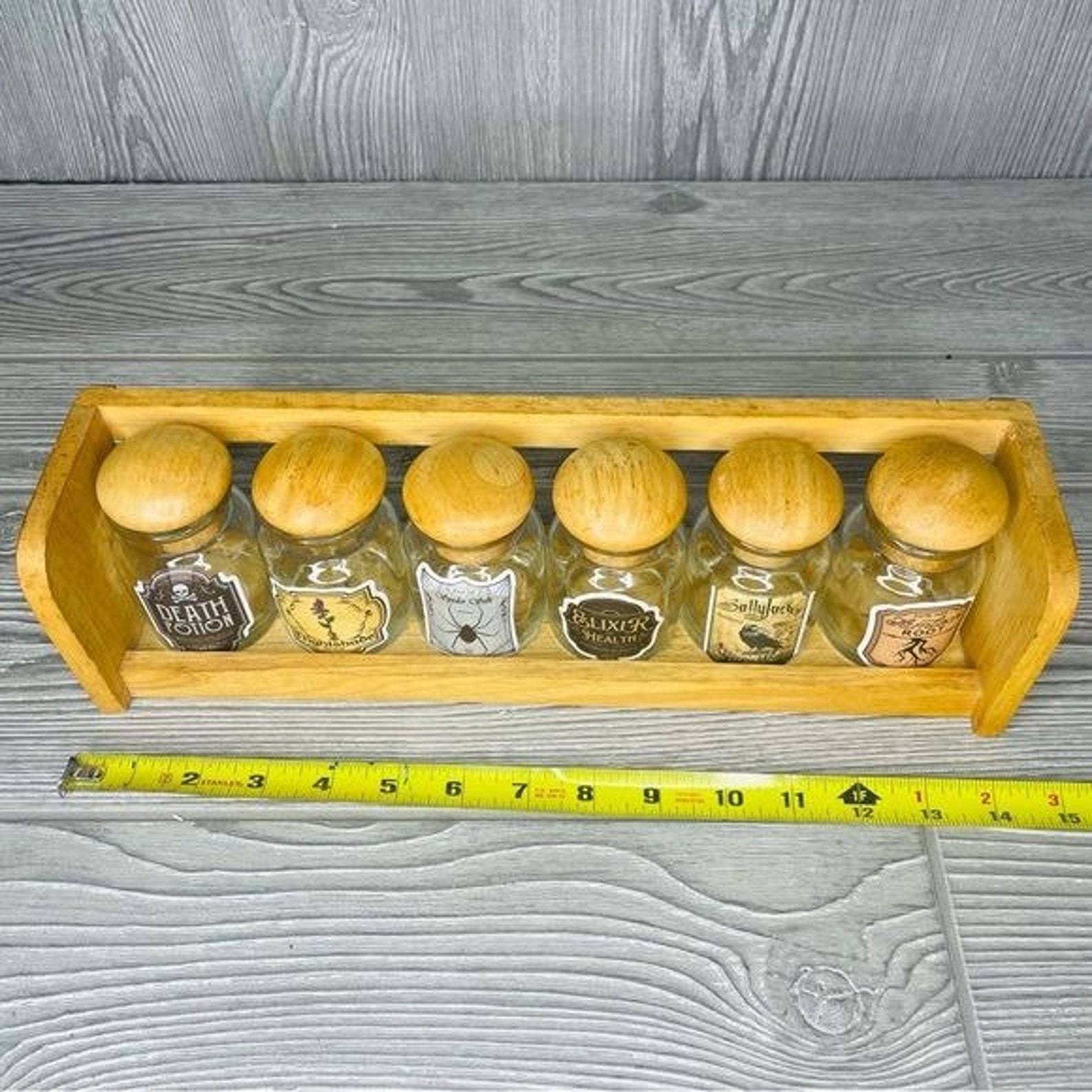 Potion Rack Handmade Diy Potion Vintage Spice Rack / Spice Jars Halloween Kitchen ...
