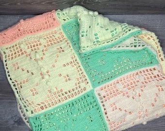 Large pastel butterfly crocheted blanket handmade