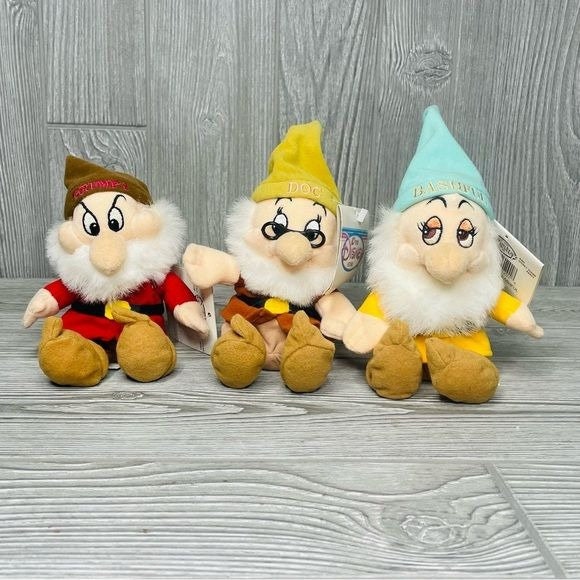 Disney 3 of the 7 Dwarfs From Snow White Dwarf Plushies Bashful