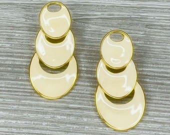 Vintage tay white and gold tone dangle jointed earring accessories retro