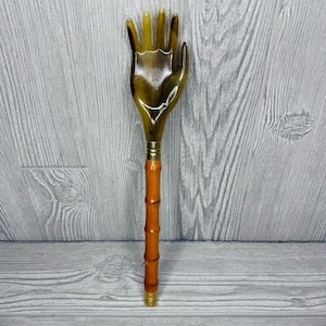 Vintage Back Scratcher Bamboo & jade color stone or plastic collectable art