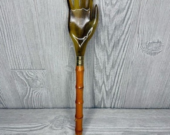 Vintage Back Scratcher Bamboo & jade color stone or plastic collectable art
