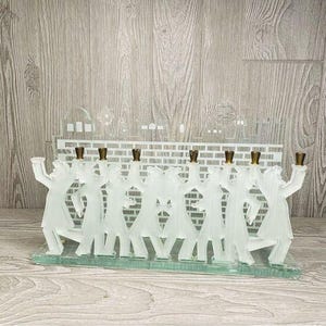 Clear Lucite / plastic etched menorah unique candle holder art piece hanukah