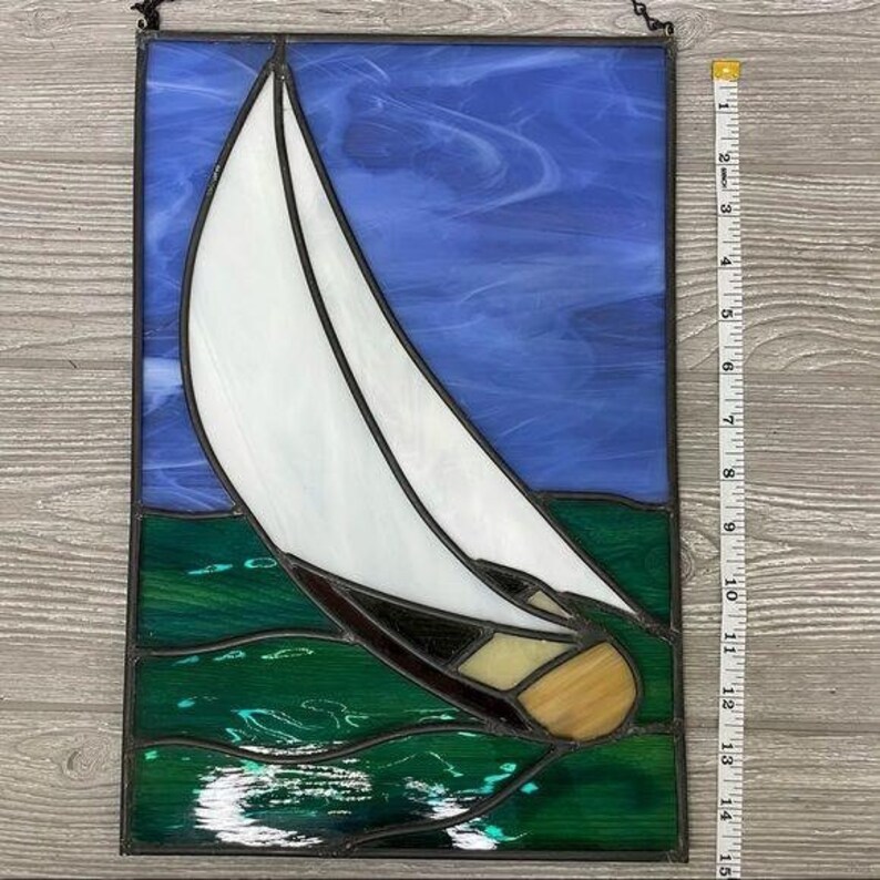 Sailboat Stained Glass Suncatcher Nautical Stained Glass Window Etsy