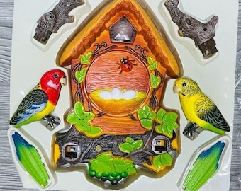 Nwt vintage rare beautiful birds animated moving  singing wall clock decoration