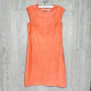 Vintage 1950 Jeanne Durrell Kleid gebrannt orange weiches Samtgefühl Flügelärmel w / Taschen med